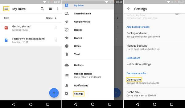 Google Drive Rensa cache och data