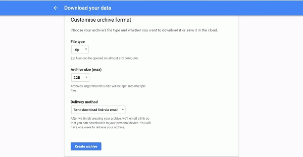 Criação do Google Takeout