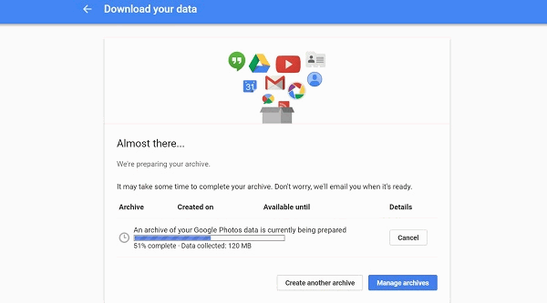 Fotos de download do Google Takeout