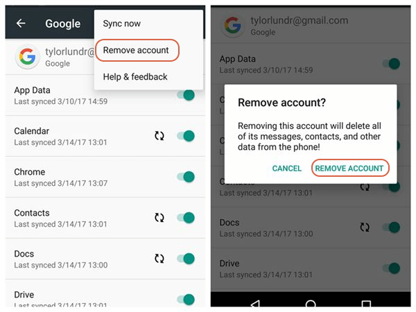 Resolver o código de erro 920 Android Remover conta