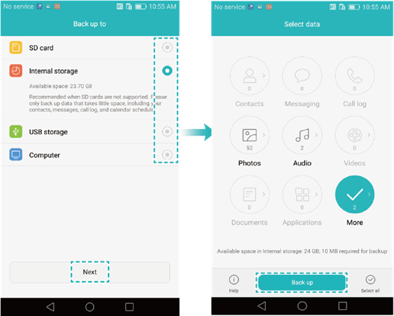 Choose Backup storage