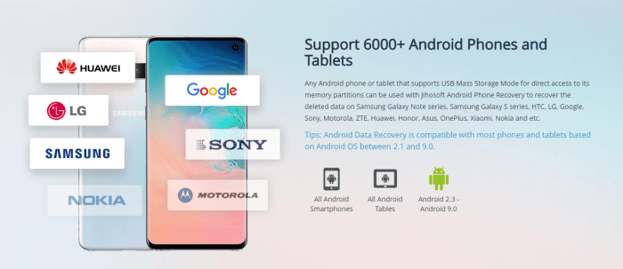Jihosoft Android Phone Recovery: Varumärken som stöds