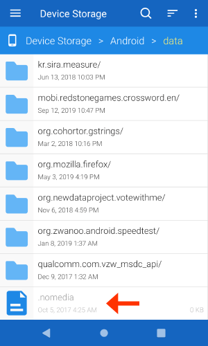 Ta bort .NOMEDIA-filer med din filhanterare på Android