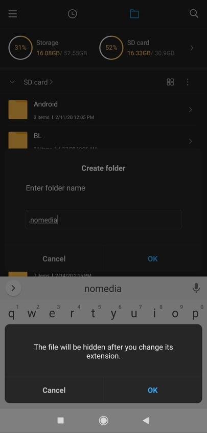 Hide Pictures on Android Without App via NoMedia Extension