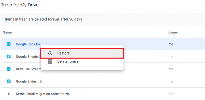 Restore Deleted Word Files from Google Drive