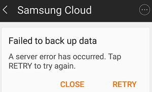 Falha no backup da nuvem Samsung