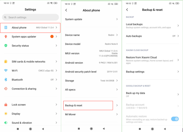 Recuperar arquivos excluídos do Redmi Note 7/7 Pro via backup