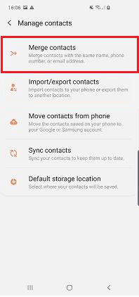 Samsung Contacts Backup by Merging Accounts