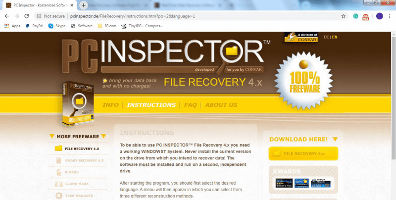 Officiell webbplats för PC Inspector File Recovery