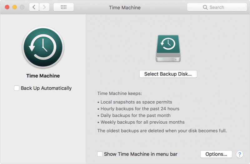 Aplicación Time Machine macOS