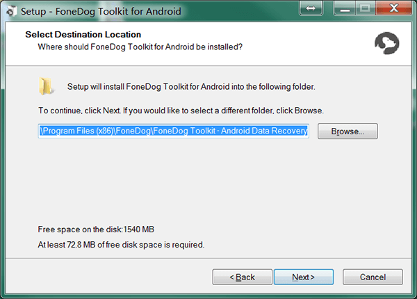 Local de destino da instalação do Android