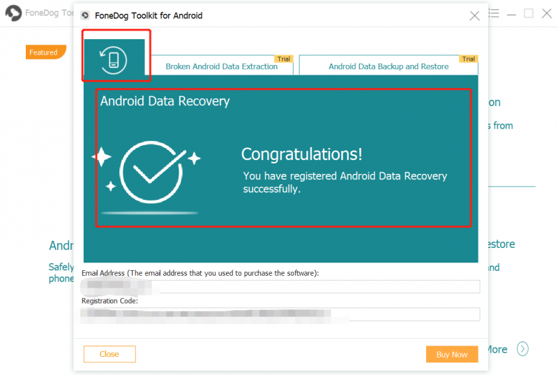 Registrering för Android Data Recovery