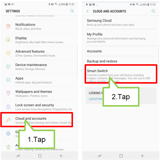 Backup de dados para Samsung via Smart Switch