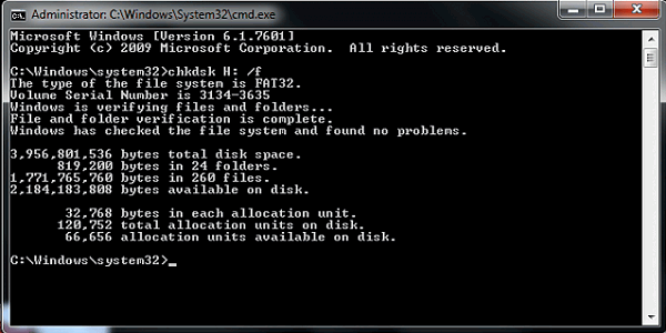 Chkdsk Command Fix Korrupt kort