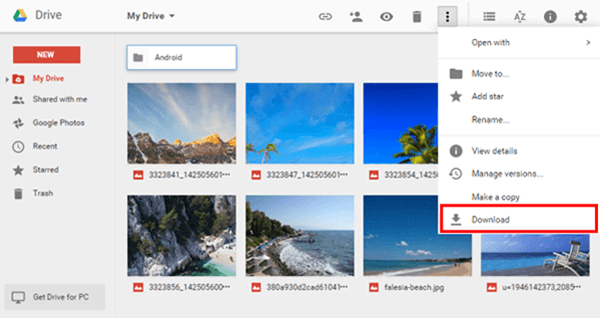 Google Drive Scarica foto sul PC