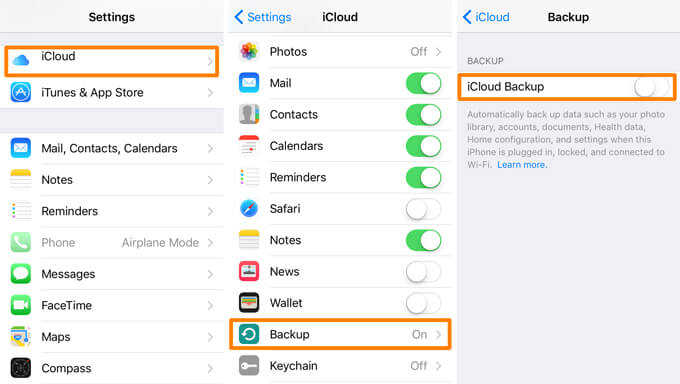 Fazer backup de SMS do iPhone iCloud Backup