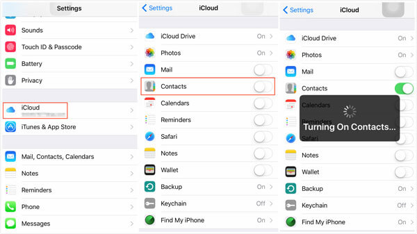 نقل جهات الاتصال عبر iCloud