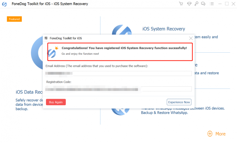 Registrera FoneDog iOS Data Recover System