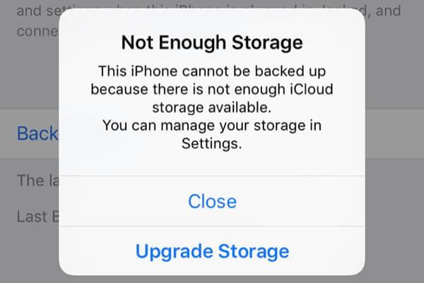 不十分な記憶容量のicloud