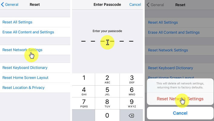 restablecer la configuración de red en ios