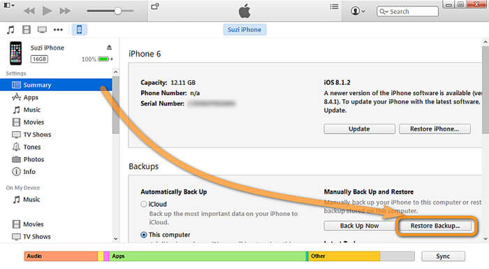Restore iPhone Backup to iTunes