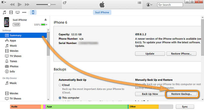 Restaurar o backup do iPhone para o iTunes