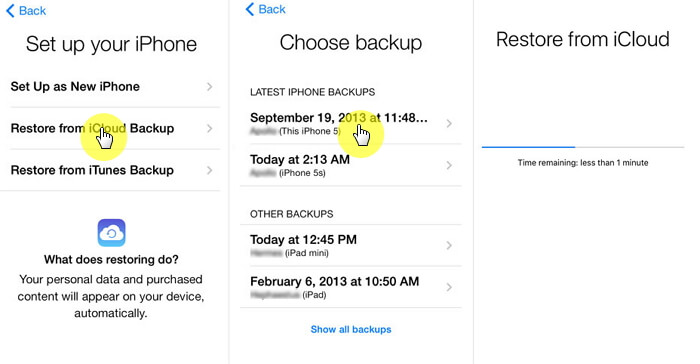 Återställ Iphone-data från Icloud Backup