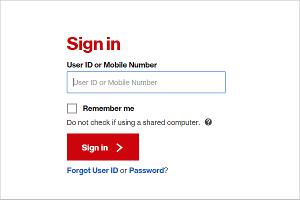 Faça login no dispositivo Verizon para visualizar