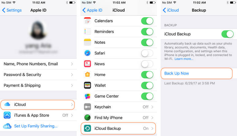 نقل الرسائل عبر icloud