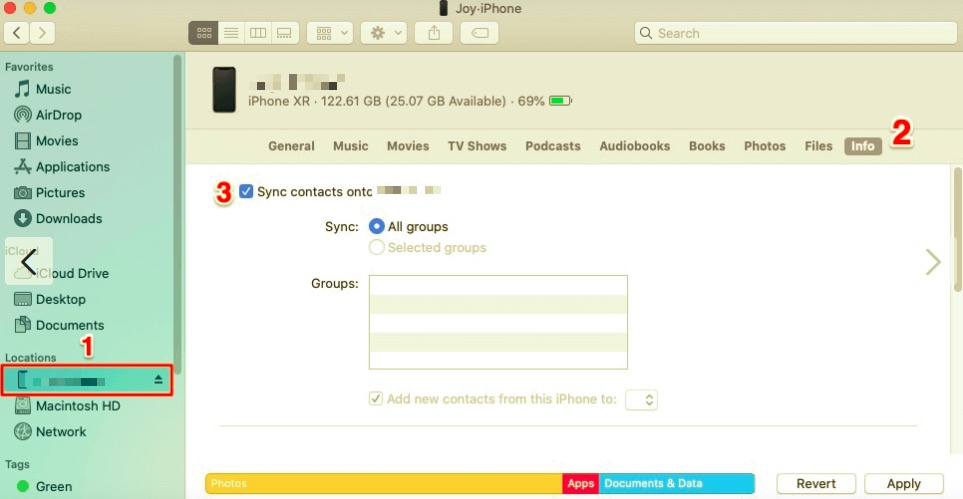 Sync from iPhone Contacts to Mac with Finder