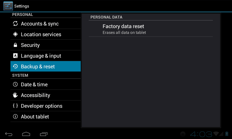 Restablecer datos de fábrica