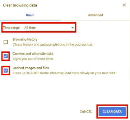 Clear Cache and Cookies in Chrome