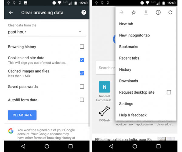 Chrome의 브라우저 기록 지우기
