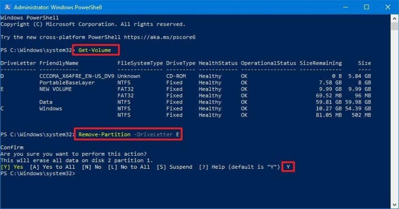 Windows Delete Partition Using the Windows PowerShell