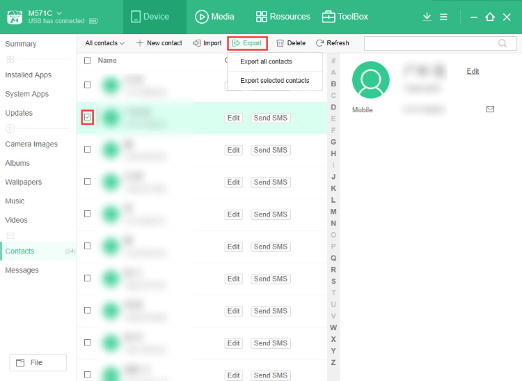 Exportera kontakter från Android till PC via Moborobo