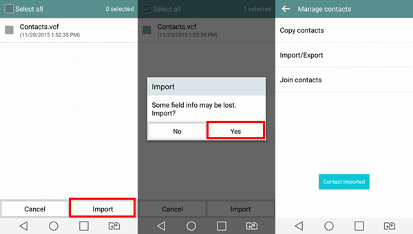 Selecione os contatos do Android para exportar