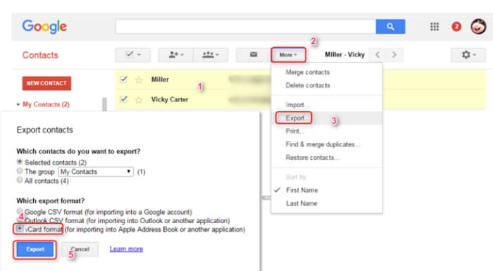 export contact from iCloud to Google