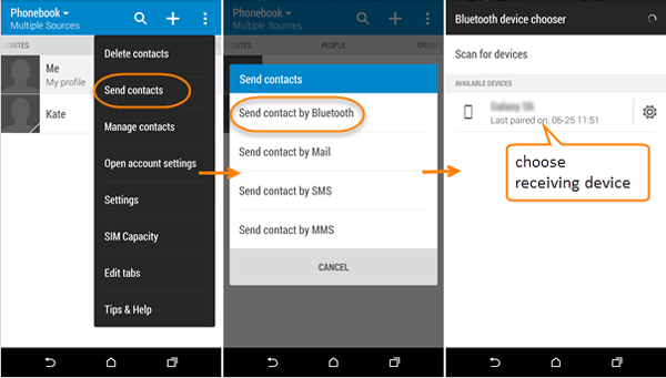 Transferir contatos entre telefones Android usando Bluetooth