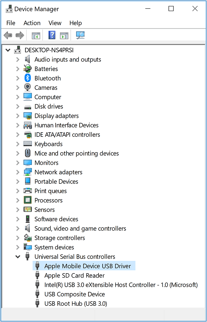 Update the Apple Mobile Device USB Driver