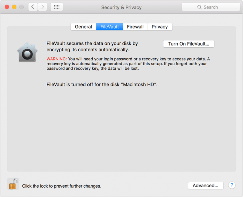  Disable FileVault