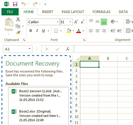 恢复已删除的 Excel 文件 - 未保存的文件