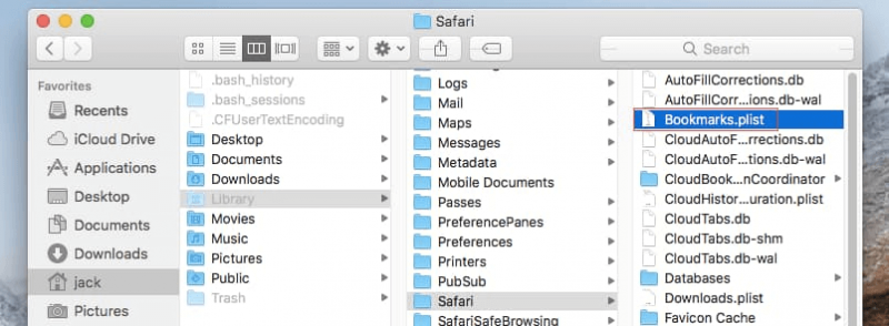 Mac에서 Time Machine을 사용하여 Safari 책갈피 복원
