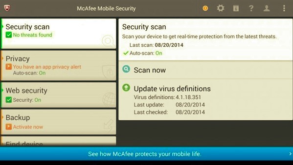 Android Virus Removal Tool - McAfee Mobile Security