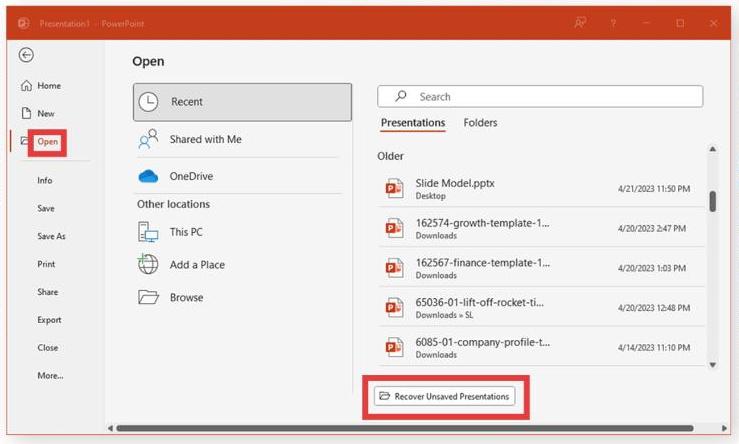 Recover Unsaved Presentations