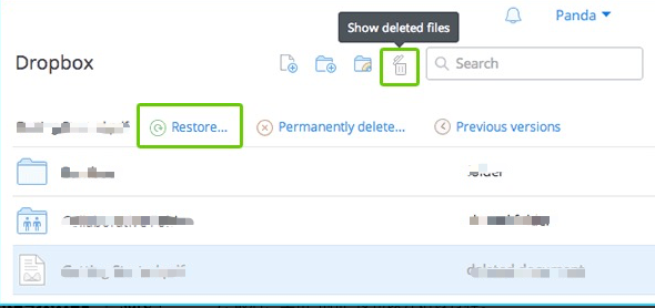 Dropbox 삭제 파일에서 복구