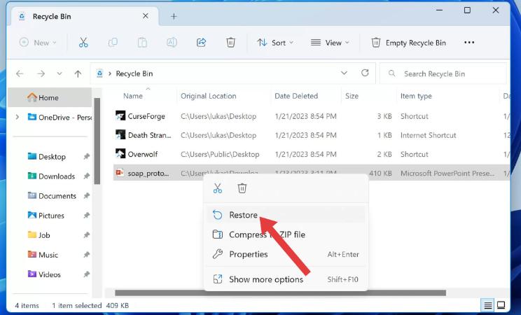 Recover PowerPoint From Recycle Bin