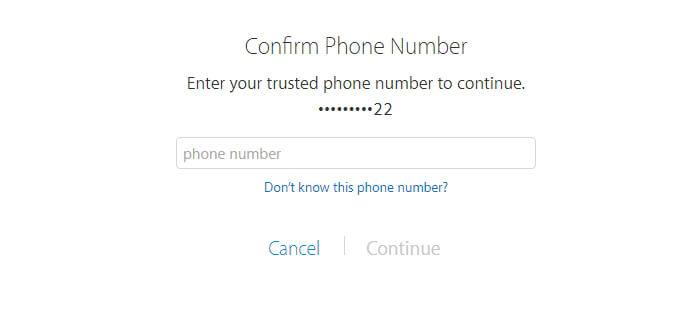 Redefinir a senha do Appleid confirmando o número de telefone