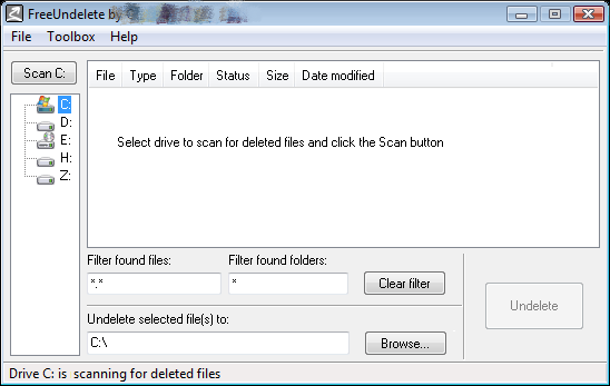 Use o FreeUndelete para escanear arquivos