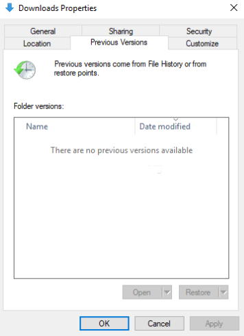 Recuperação de documentos usando versões anteriores do Windows
