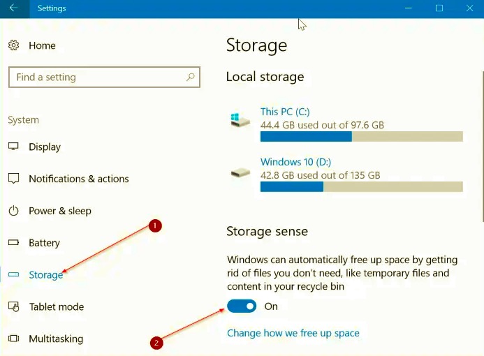 Desative o Storage Sense para parar de excluir arquivos automaticamente na lixeira